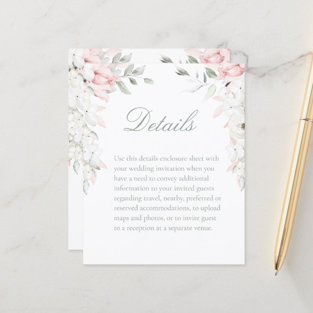 Blush & White Roses Blumengarten Hochzeitsdetails (Vorderseite/Rückseite Beispiel)