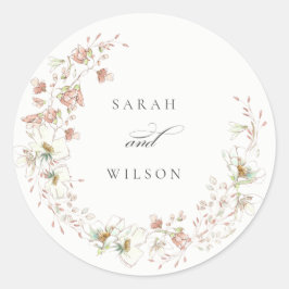 Blush White Rustic Meadow Blumenzeremonie Runder Aufkleber