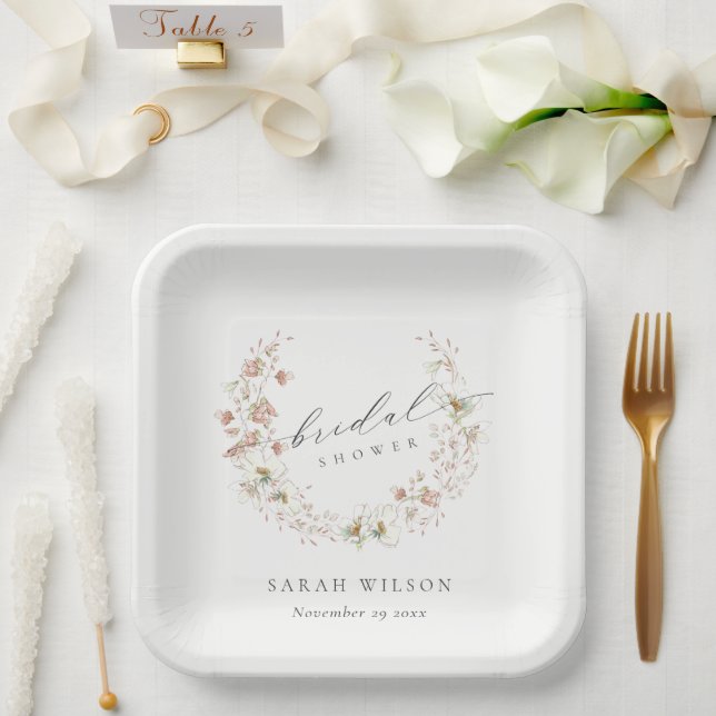 Blush White Wiadow Floral Wreath Brautparty Pappteller (Hochzeit)