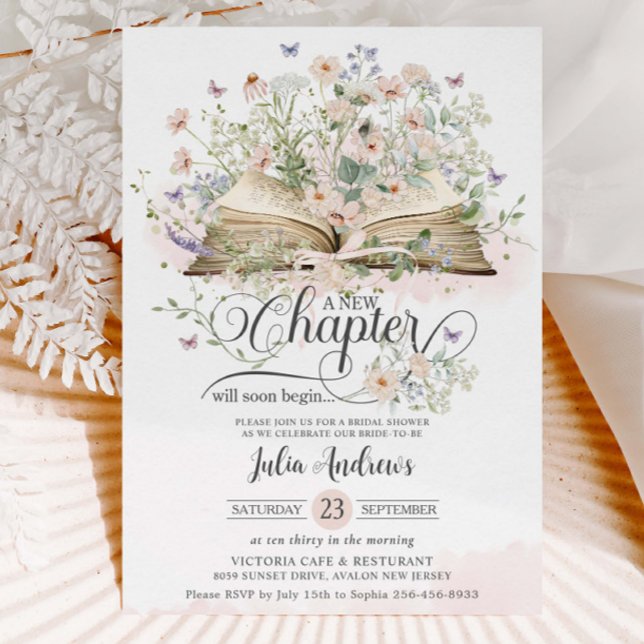 Blush Wildblume Books Neues Kapitel Brautparty Einladung (Von Creator hochgeladen)