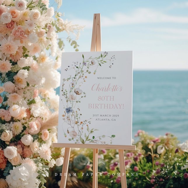 Blush Wildblumen 80. Geburtstag Willkommen Poster (Von Creator hochgeladen)