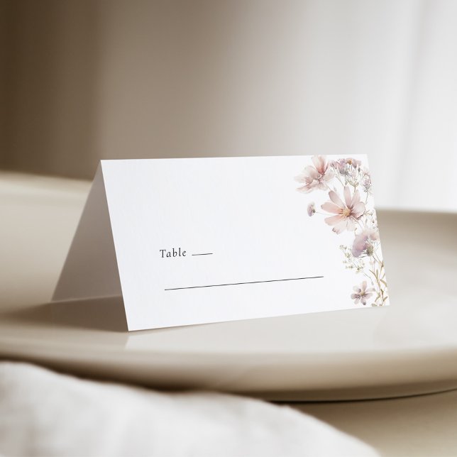 Blush Wildflower Boho Wedding Place Card Platzkarte (Blush wildflower boho wedding place card with soft floral design and elegant folded table styling)