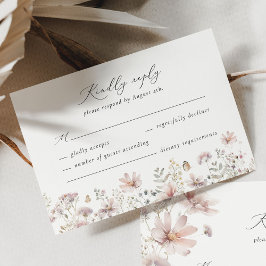Blush Wildflower Floral Border Wedding RSVP Card Karte