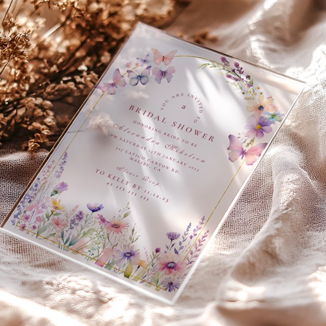 Blush Wildflowers and Butterflies Bridal Shower Acryleinladungen (Von Creator hochgeladen)