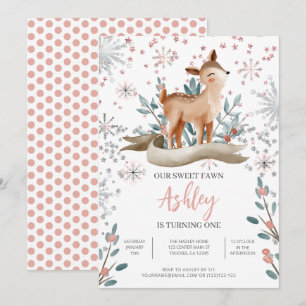 Blush Winter Niedlich Deh 1. Geburtstag Einladung