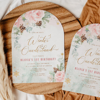 Blush Winter Onederland 1st birthday Einladung