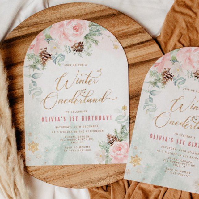 Blush Winter Onederland 1st birthday Einladung (Von Creator hochgeladen)