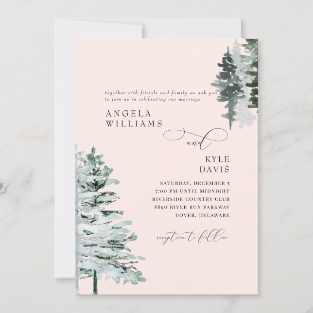 Blush Winter Woodland Hochzeitseinladung Einladung (Vorderseite)
