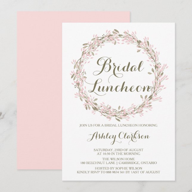 Blush Winter Wreath Bridal Luncheon Einladung (Vorne/Hinten)