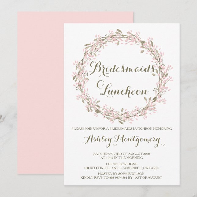 Blush Winter Wreath Bridesmaids Luncheon Einladung (Vorne/Hinten)