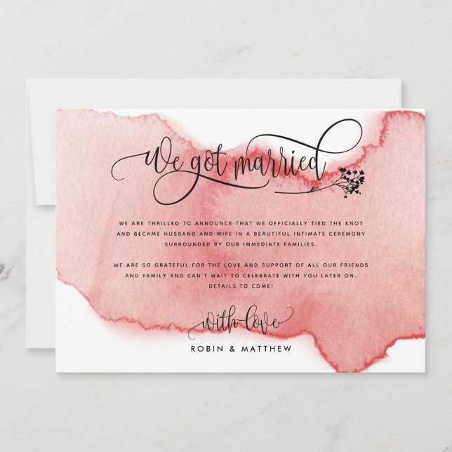 Blush, wir Got Verheiratete Hochzeit, Elope Ankünd Einladung (Vorderseite)