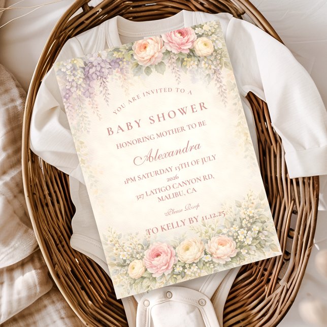 Blush Wisteria And Rose Garden Baby Shower Einladung (Von Creator hochgeladen)