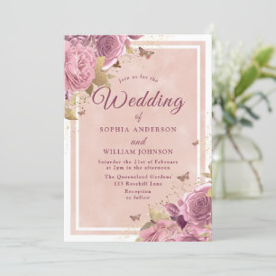 Blush Wonderland: Schöne Blush Bloral Wedding Einladung