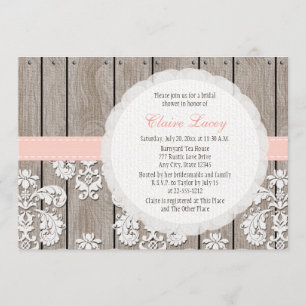 Blush Wood Lace Rustic Bridal Dusche Einladungen