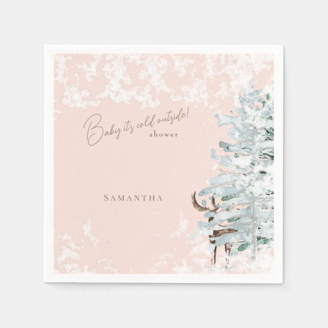 Blush Woodland Baby ist kalt draußen Serviette (Vorderseite)