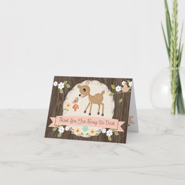 BLUSH WOODLAND DEER BABY SHOWER CARTE DE REMERCIEM (Devant)