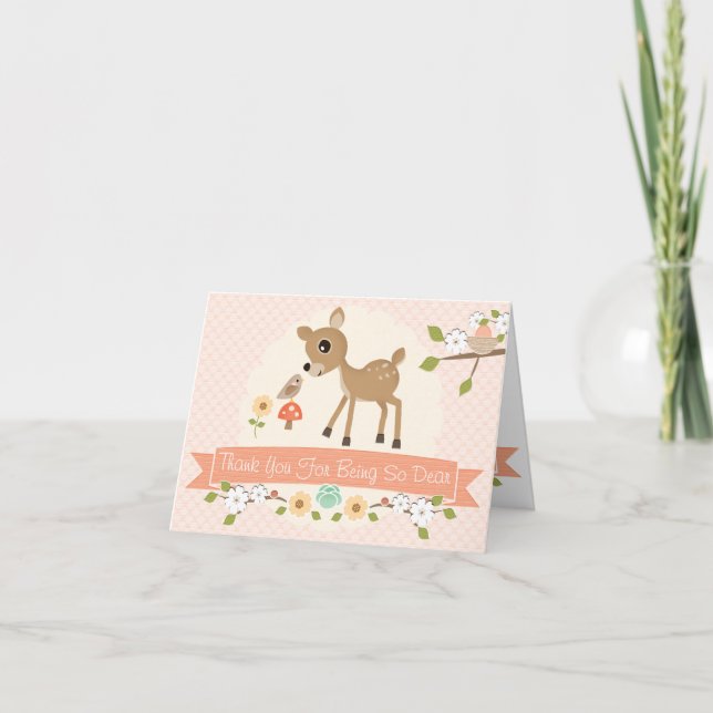 BLUSH WOODLAND DEER BABY SHOWER DANK IHRER KARTE (Vorderseite)
