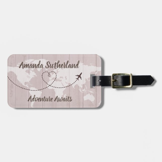 Blush Word Map Adventure Awarte Individuelle Name Gepäckanhänger (Vorderseite horizontal)