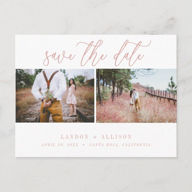 Blush Zwei Foto | SAVE THE DATE Einladungspostkarte (Vorderseite)