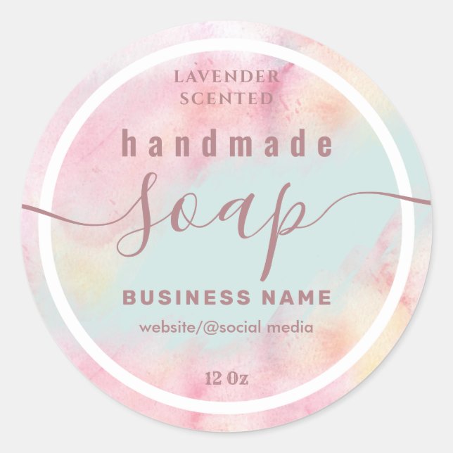 Blushed Water Color Script handgefertigt Seifenlab Runder Aufkleber (Vorderseite)