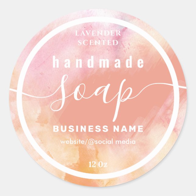 Blushed Water Color Script handgefertigt Seifenlab Runder Aufkleber (Vorderseite)