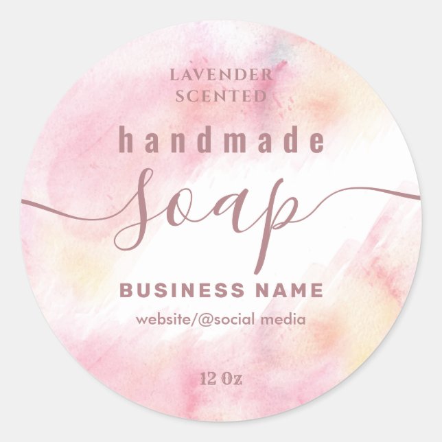 Blushed Water Color Script handgefertigt Seifenlab Runder Aufkleber (Vorderseite)