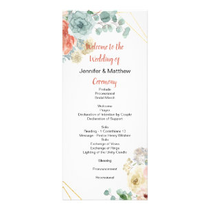 Blushing Apricot Floral Wedding Program Werbekarte