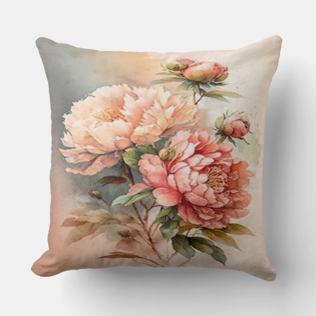 Blushing Beauty: Blush Pink Peony Throw Kissen (Vorderseite)