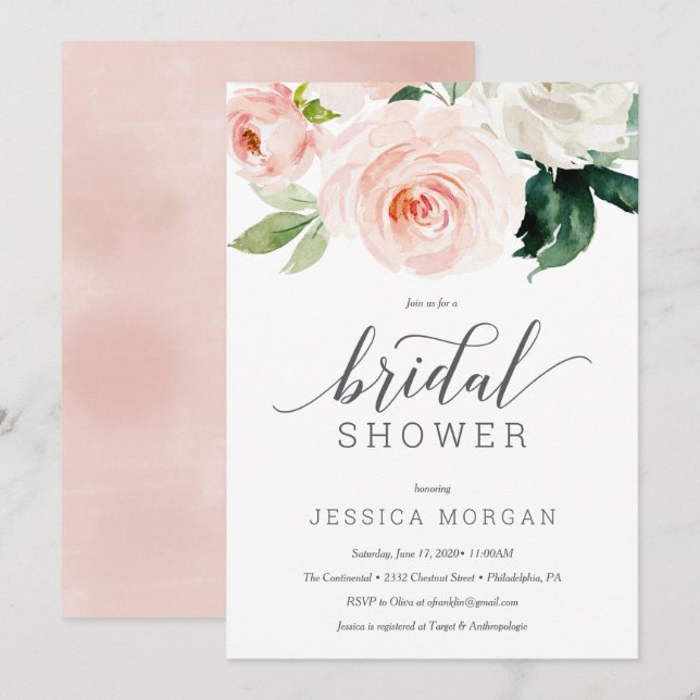 Blushing Blooms Bridal Dusche Einladungskarte (Vorne/Hinten)