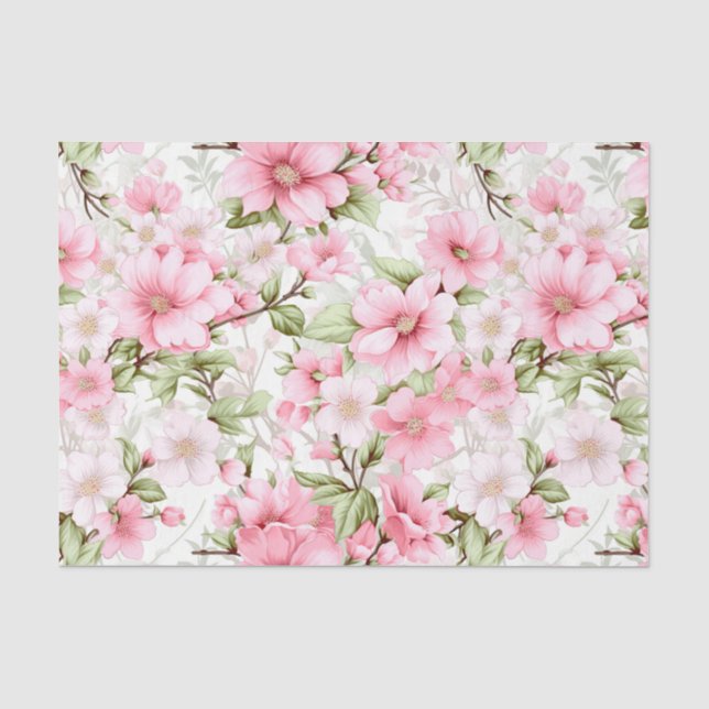 Blushing Blooms: Eine Symphonie rosafarbener Blume Seidenpapier (Vorderseite)