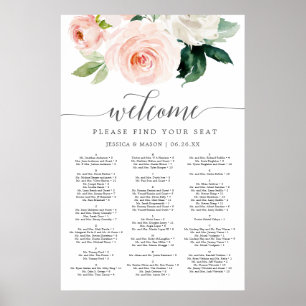 Blushing Blooms Wedding Seating Chart 24x36 Poster