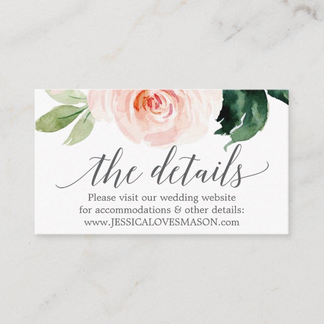 Blushing Blooms Wedding Website Beipackkarte Begleitkarte (Vorderseite)