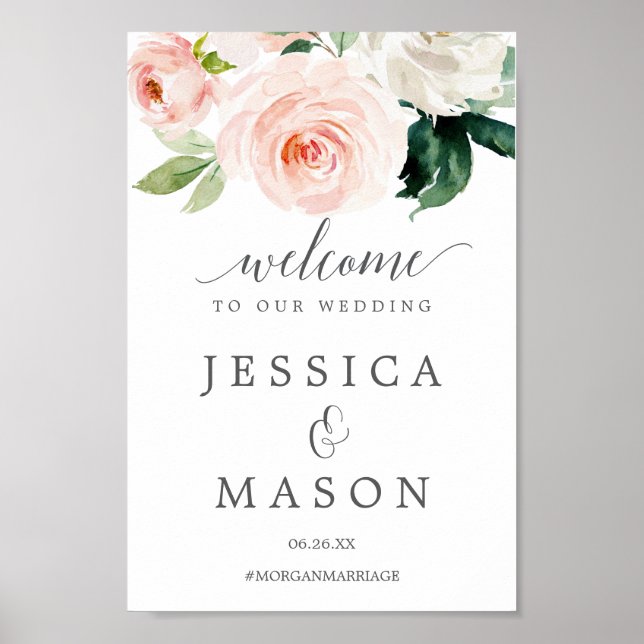 Blushing Blooms Wedding Welcome Sign Poster (Vorne)