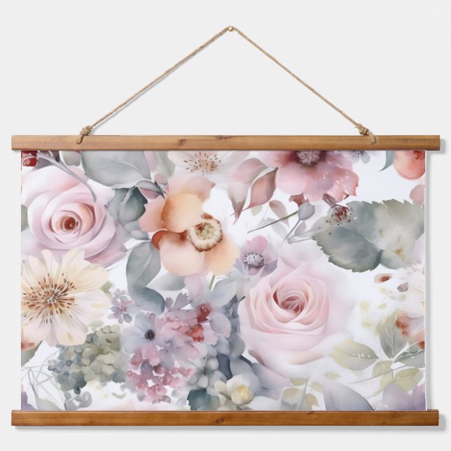 Blushing Bridal Ballet Botanisch Wandteppich Mit Holzrahmen (Vorne)