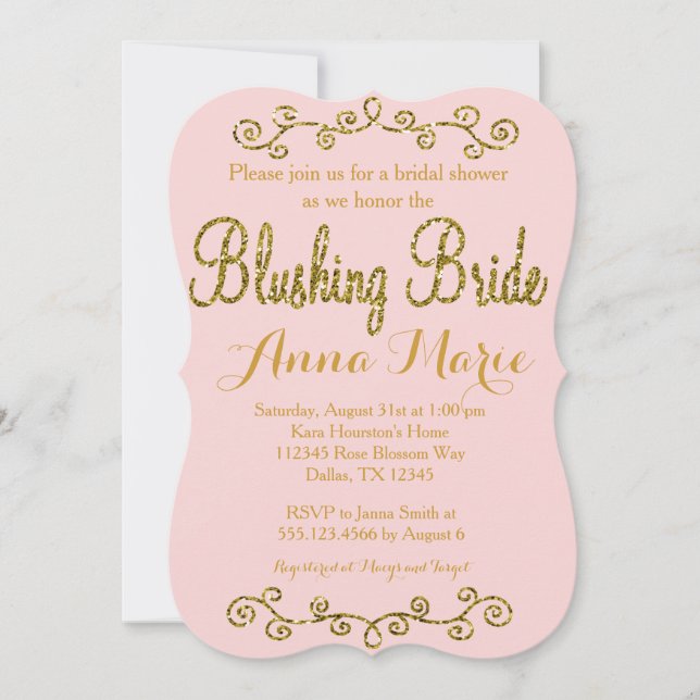 Blushing Bride Blush Pink Bridal Einladung zur Dus (Vorderseite)