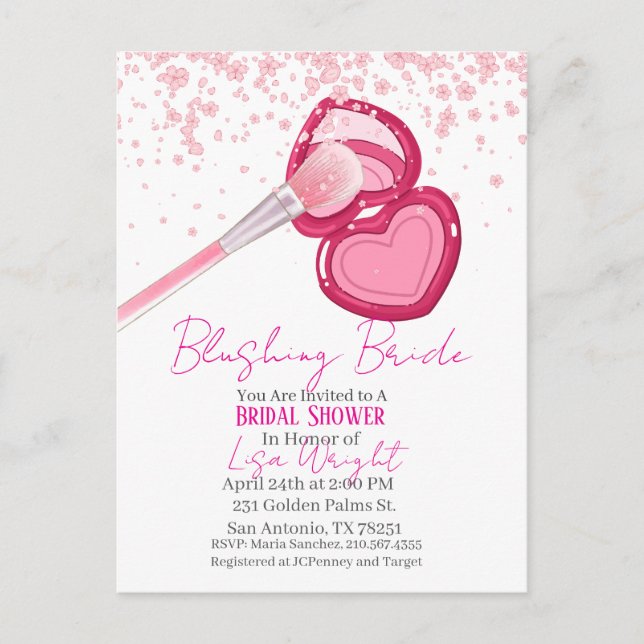 Blushing Bride Bridal Shower Invitation  Postkarte (Vorderseite)