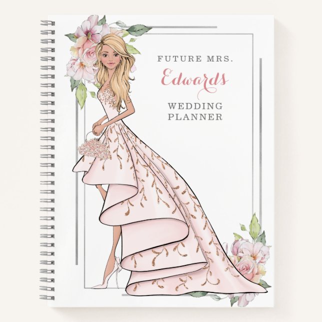 Blushing Bridge in Gown Wedding Planner Notebook Notizbuch (Vorderseite)