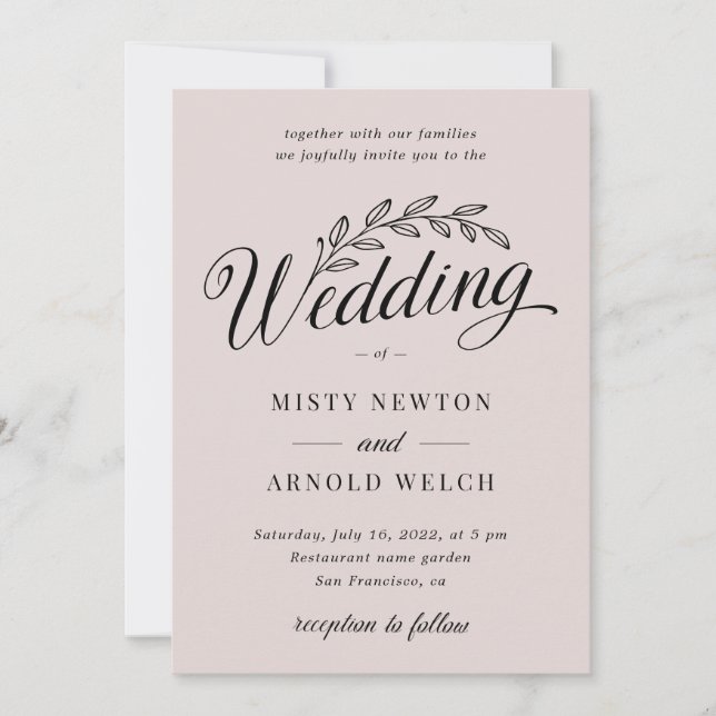 Blushing Dusty Rose Backyard Botanic Leaf Hochzeit Einladung (Vorderseite)