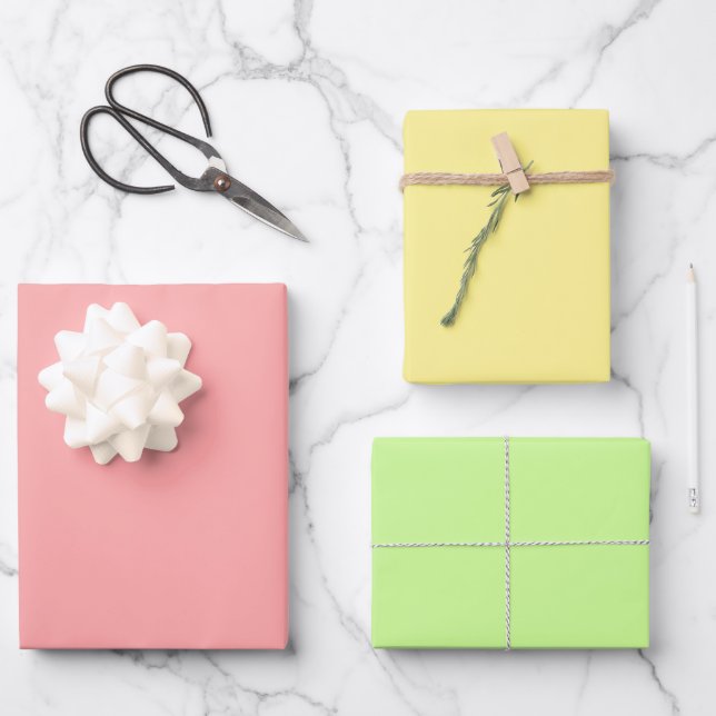 Blushing Garden - Rosa, Gelb und Grün Geschenkpapier Set (Vorderseite)