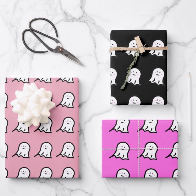 Blushing Ghost Niedlich Halloween Geschenkpapier Set (Vorderseite)