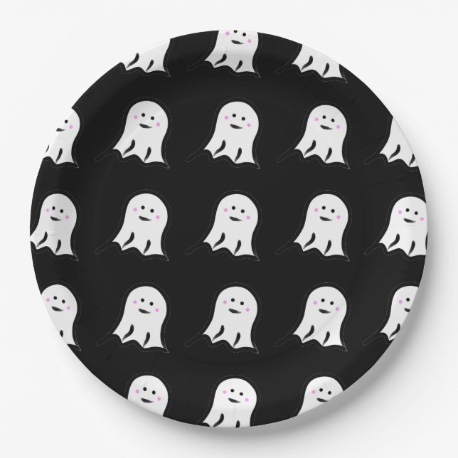 Blushing Ghost Niedlich Halloween Pappteller (Vorderseite)
