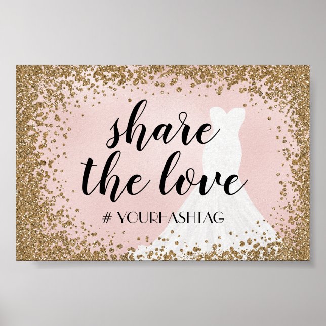 Blushing Glitzer Bridress Bridal Hashtag Zeichen Poster (Vorne)