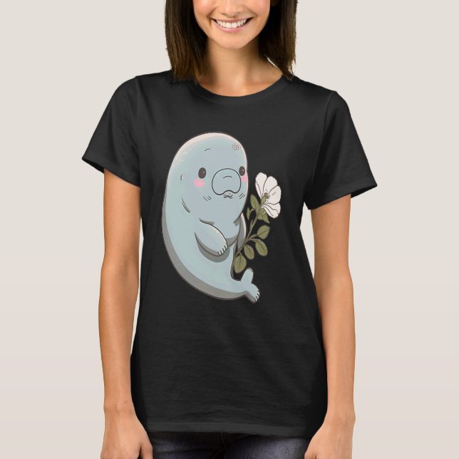 Blushing Manatee Adorable Light Blue Manatee mit T-Shirt (Vorderseite)