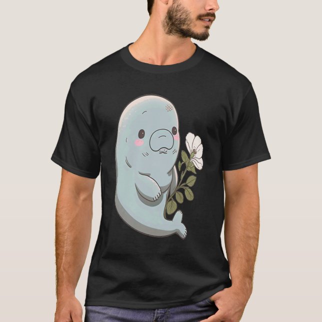 Blushing Manatee Adorable Light Blue Manatee mit T-Shirt (Vorderseite)