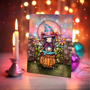 Blushing Moon Halloween Niedliche Hexenkunst Karte