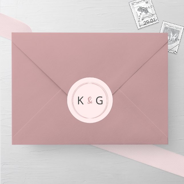 Blushing Oval Monogram Wedding Runder Aufkleber (Von Creator hochgeladen)