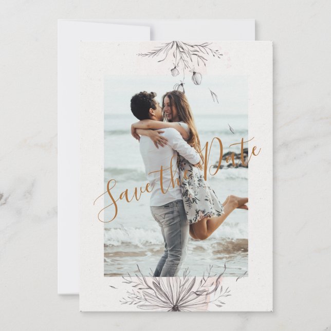 Blushing Peach Foto Flacker Save the Date Karte (Vorderseite)