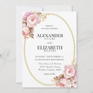 Blushing Peony of Gold Circle Wedding Einladung
