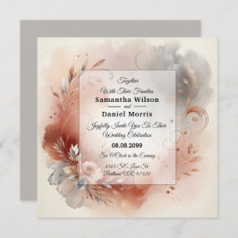 Blushing Petals and Silver Swirls Wedding Einladung