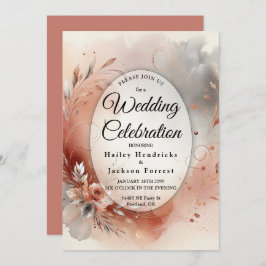 Blushing Petals und Silver Wirbel Hochzeit Einladung